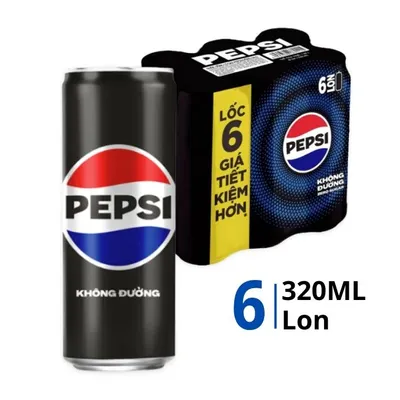 Lốc 6 lon nước ngọt Pepsi zero calo 320ml