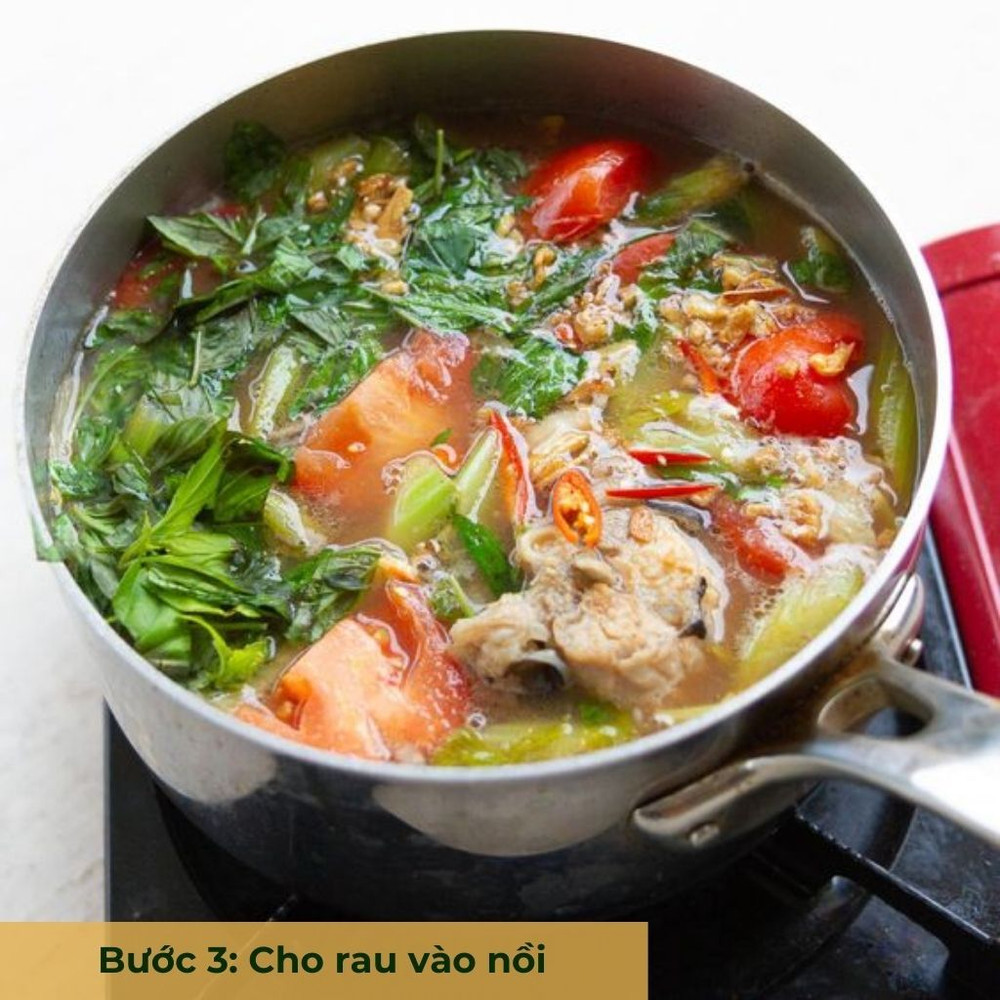bước 3 cho rau vào nồi