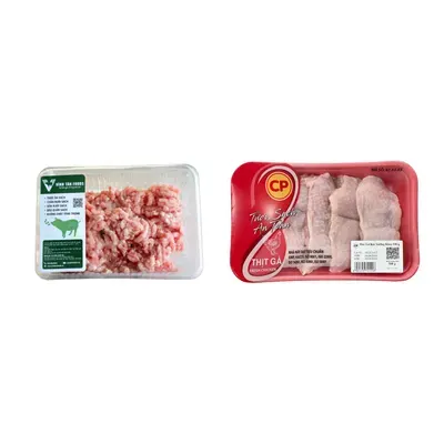 Combo Nạc heo xay Vĩnh Tân Foods khay 300g (1 Khay) + Đùi tỏi rút xương CP khay 500g