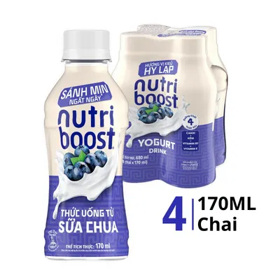 Lốc 4 chai nước uống từ sữa chua Nutri Boost vị việt quất 170ml