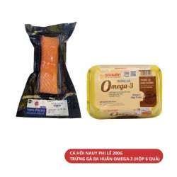 Combo 1 gói Cá hồi Nauy 200g và 1 vỉ trứng gà OMEGA-3 6 trứng