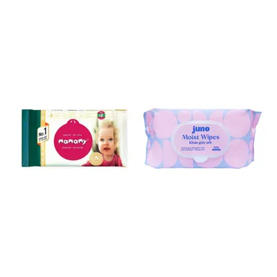Combo Khăn ướt vệ sinh không mùi Mamamy gói 100 tờ (1 Gói) + Khăn ướt vải trơn không mùi Juno gói 100 tờ