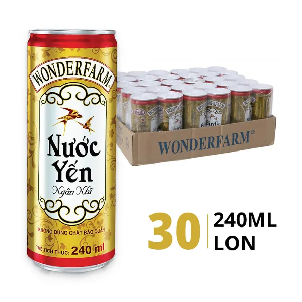 Thùng 30 lon nước yến ngân nhĩ Wonderfarm 240ml