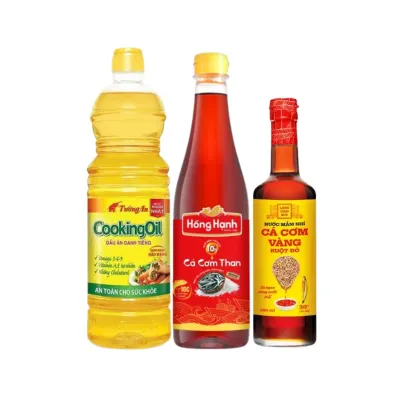 Combo bếp nhà: dầu Tường An 1l, nước mắm cá cơm ruột đỏ 500ml và nước mắm Hồng Hạnh 10N 900ml