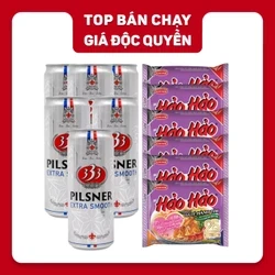 Combo 6 lon bia 333 Pilsner 4.3% lon cao 330ml và 6 gói mì ăn liền Hảo hảo sa tế hành tím