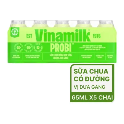 Lốc 5 chai sữa chua uống Probi Vinamilk hương dưa gang 65ml