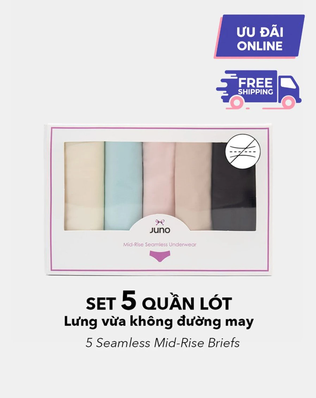 Set 5 quần lót nữ lưng vừa JUNO vải su co giãn 4 chiều thoáng khí không lộ viền JNSQL002 - Image 2