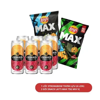 Combo Chillax Max - Strongbow vị thơm lựu 3.5% và bánh khoai tây Lay's Max nhiều vị