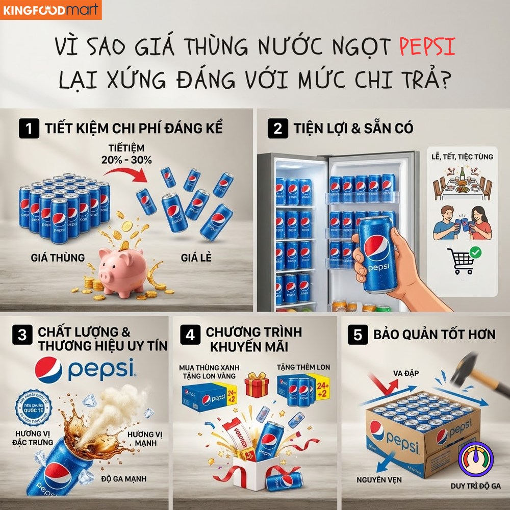 Nâng tầm hương vị bữa tiệc với Pepsi giúp mọi món ăn trở nên đậm đà và ngon miệng hơn.