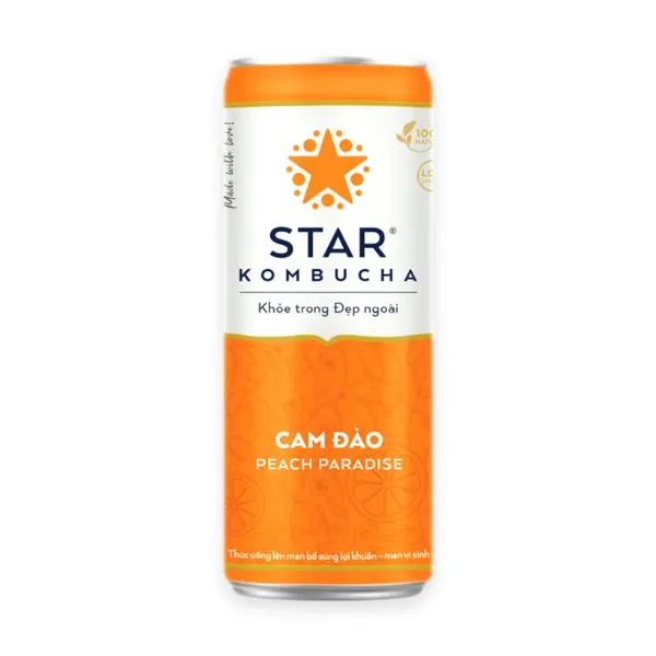 Trà lên men bổ sung lợi khuẩn Star Kombucha vị cam đào lon 250ml