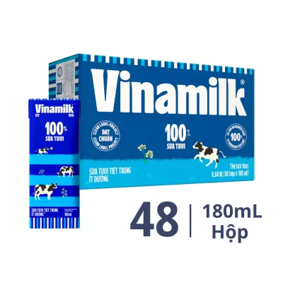 Thùng 48 hộp sữa tươi tiệt trùng Vinamilk ít đường 180ml