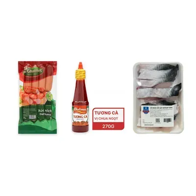 Combo Xúc xích Deli Sumo Le Gourmet + Tương cà chai Cholimex chai PET + Cá basa cắt lát 2-2.5cm