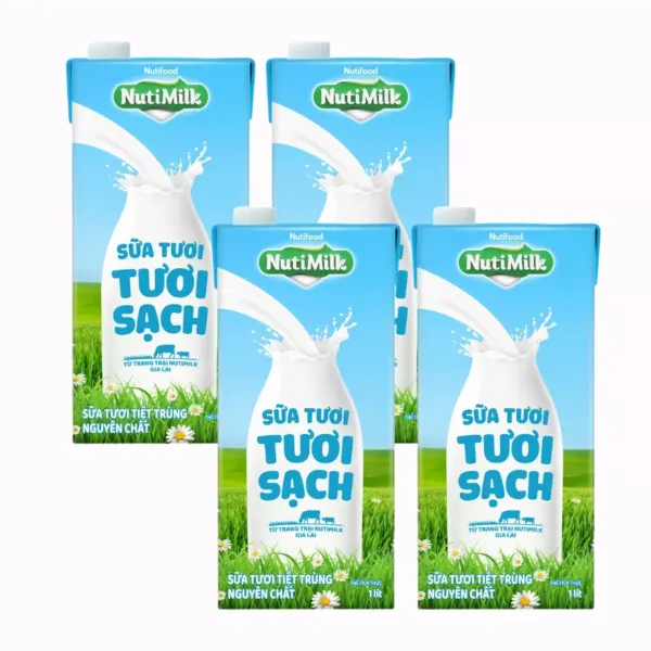 Combo 4 hộp sữa tươi tươi sạch Nuti không đường 1L