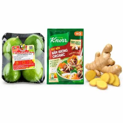 Combo Chanh không hạt + Hạt nêm nấm hương organic Knorr + Củ gừng tươi