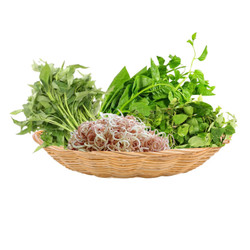 Combo lẩu gà lá giang: lá giang, bắp chuối bào, mồng tơi, rau muống