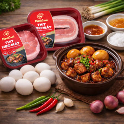 Combo món Tết: thịt kho hột vịt (2 khay ba rọi, 2 khay thịt đùi, 10 quả trứng vịt)