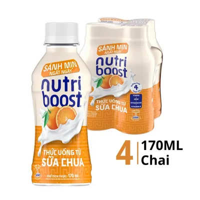 Lốc 4 chai nước uống từ sữa chua Nutri Boost vị cam 170ml