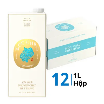 Thùng 12 hộp sữa tươi tiệt trùng Mộc Châu Creamery nguyên chất 1L