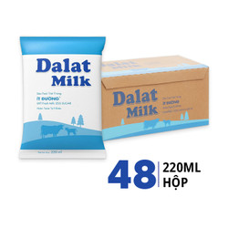 Thùng sữa tươi tiệt trùng ít đường Đà Lạt Milk 220ml (48 Gói)