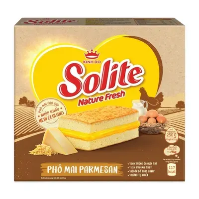 Bánh bông lan Nature Fresh tầng kem phô mai Solite hộp 250g (10 gói x 25g)