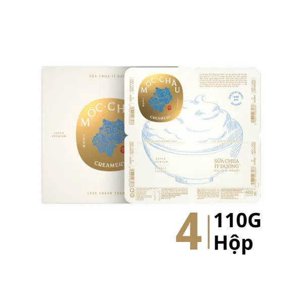 Lốc 4 hộp sữa chua ăn Mộc Châu Creamery ít đường 100g