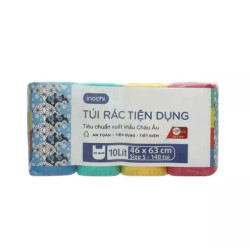 Túi rác màu có quai tự huỷ 10L Inochi lô 4 cuộn (1 lốc)