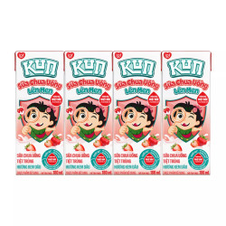 Lốc sữa chua uống tiệt trùng hương kem dâu Kun 180ml (4 Hộp)