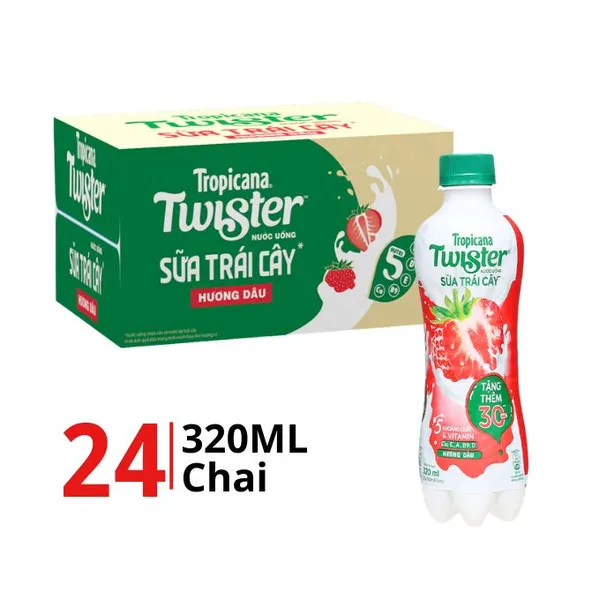 Thùng 24 chai nước uống sữa trái cây Twister hương dâu 320ml
