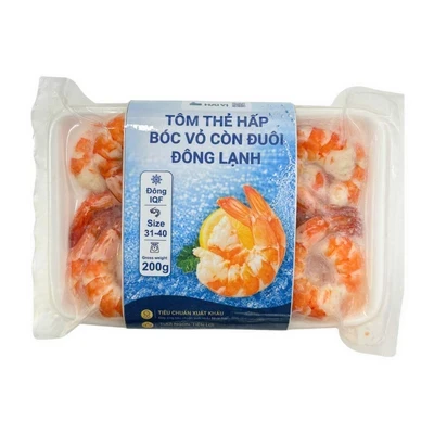 Tôm thẻ nõn hấp còn đuôi 31-40 Cochi khay 200g