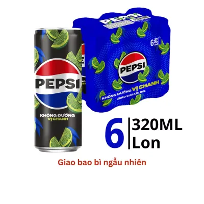 Lốc 6 lon nước ngọt Pepsi vị chanh zero calo 320ml