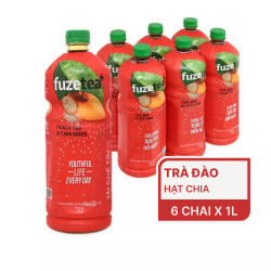 Lốc trà đào hạt chia Fuze Tea chai 1L (6 Chai)