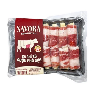 Ba chỉ bò Canada cuộn phô mai Savora khay 250g