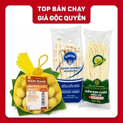 Combo nấm tươi: nấm rơm, nấm hải sản, nấm kim châm
