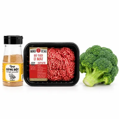 Combo Gừng bột hũ Vipep hũ 40g + Thịt bò xay Mince Niku-Ichi khay 200g + Bông cải xanh Đà Lạt 280-350g
