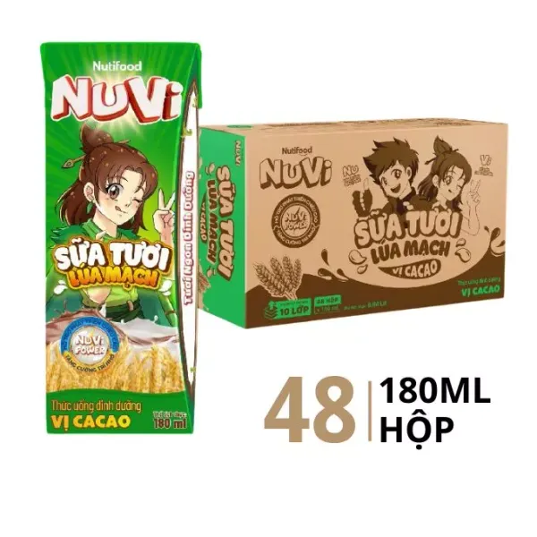 Thùng 48 hộp thức uống sữa lúa mạch Nutimilk vị cacao 180ml