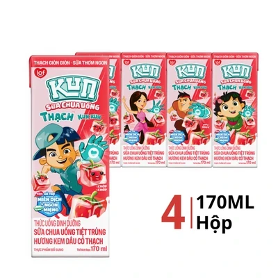 Lốc 4 hộp sữa tươi tiệt trùng Kun hương cam có thạch 170ml