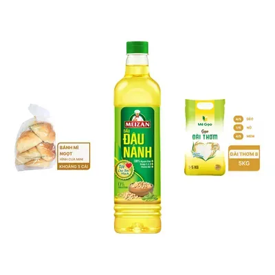 Combo Bánh hình cua (Croissant Mini) Savoure (1 Cái) + Dầu đậu nành Meizan + Gạo đài thơm Mê Gạo