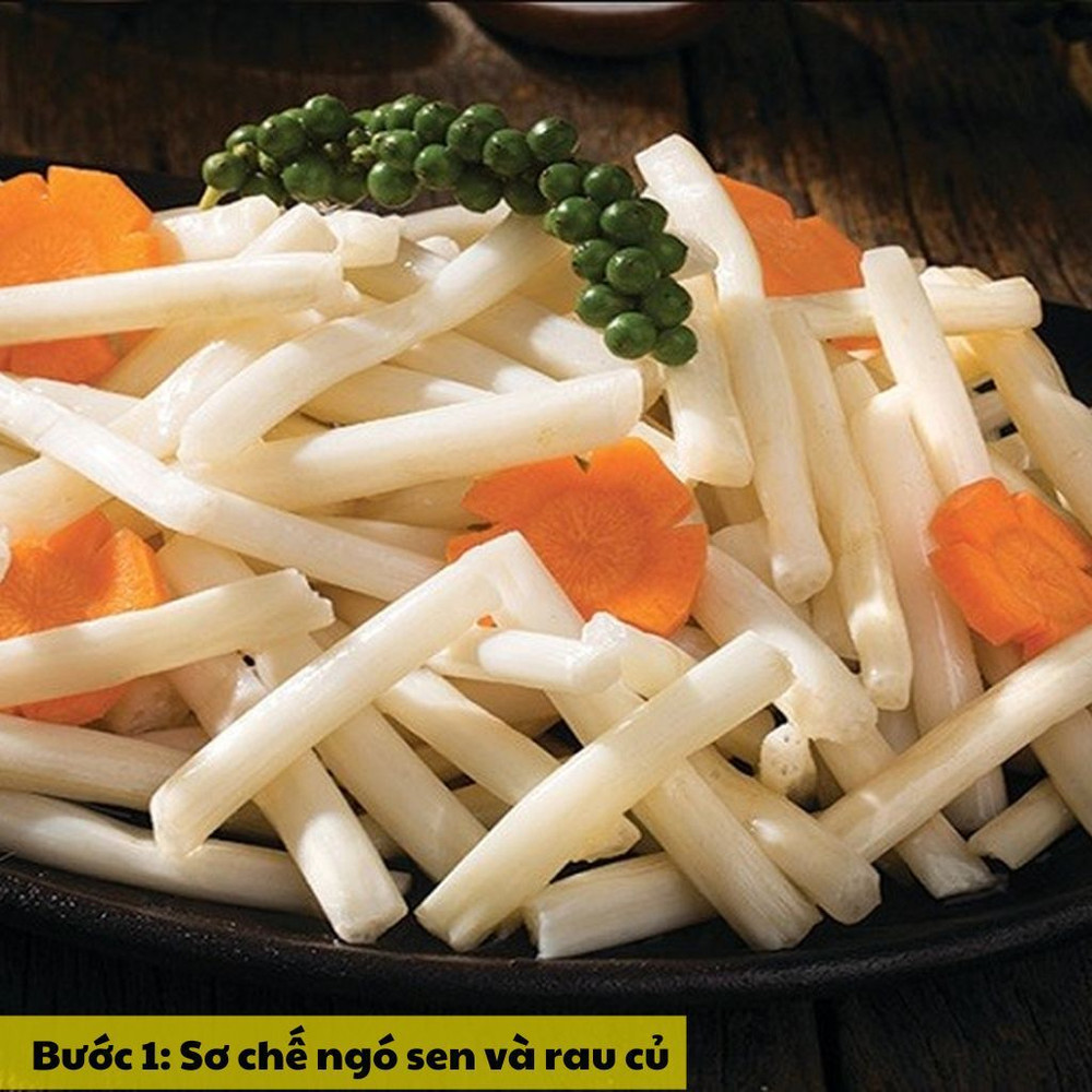 sơ chế ngó sen và rau củ