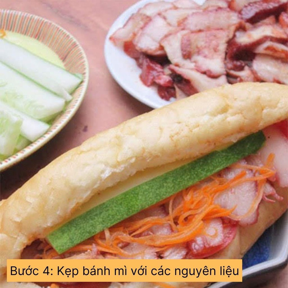 kẹp bánh mì với các nguyên liệu
