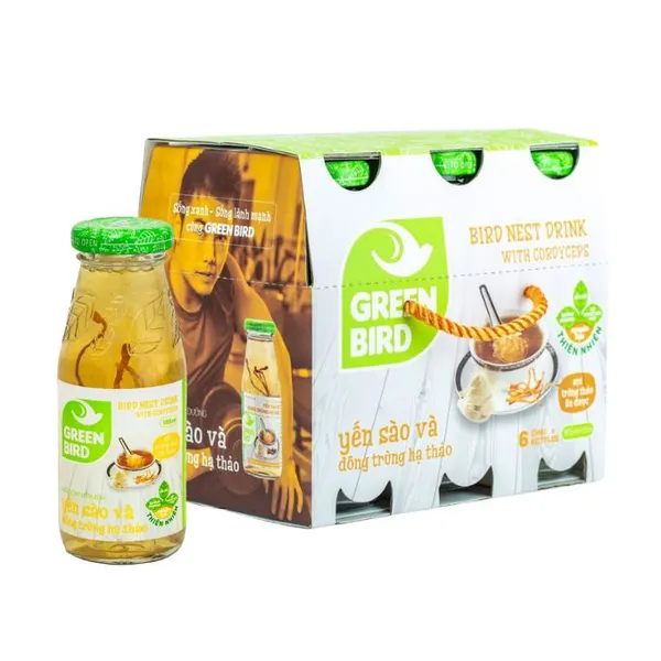 Lốc 6 chai nước yến sào Green Bird đông trùng hạ thảo 185ml