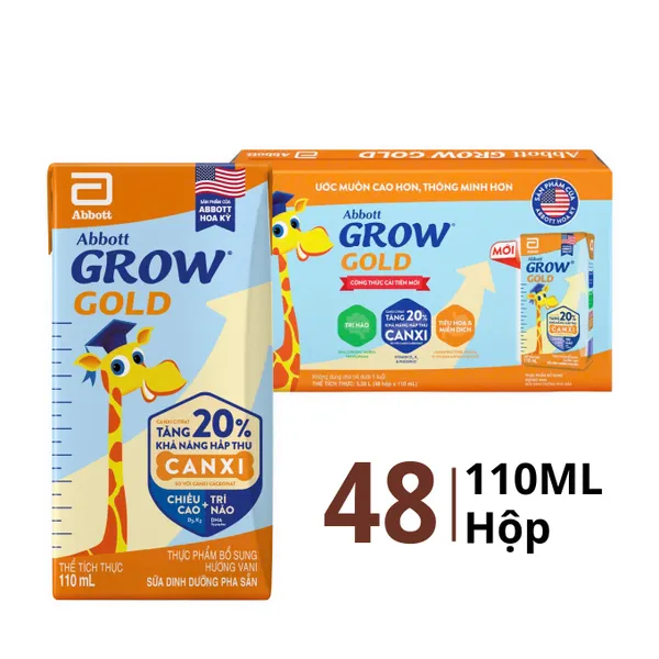 Thùng 48 hộp sữa dinh dưỡng pha sẵn Abbott Grow Gold hương vani 110ml