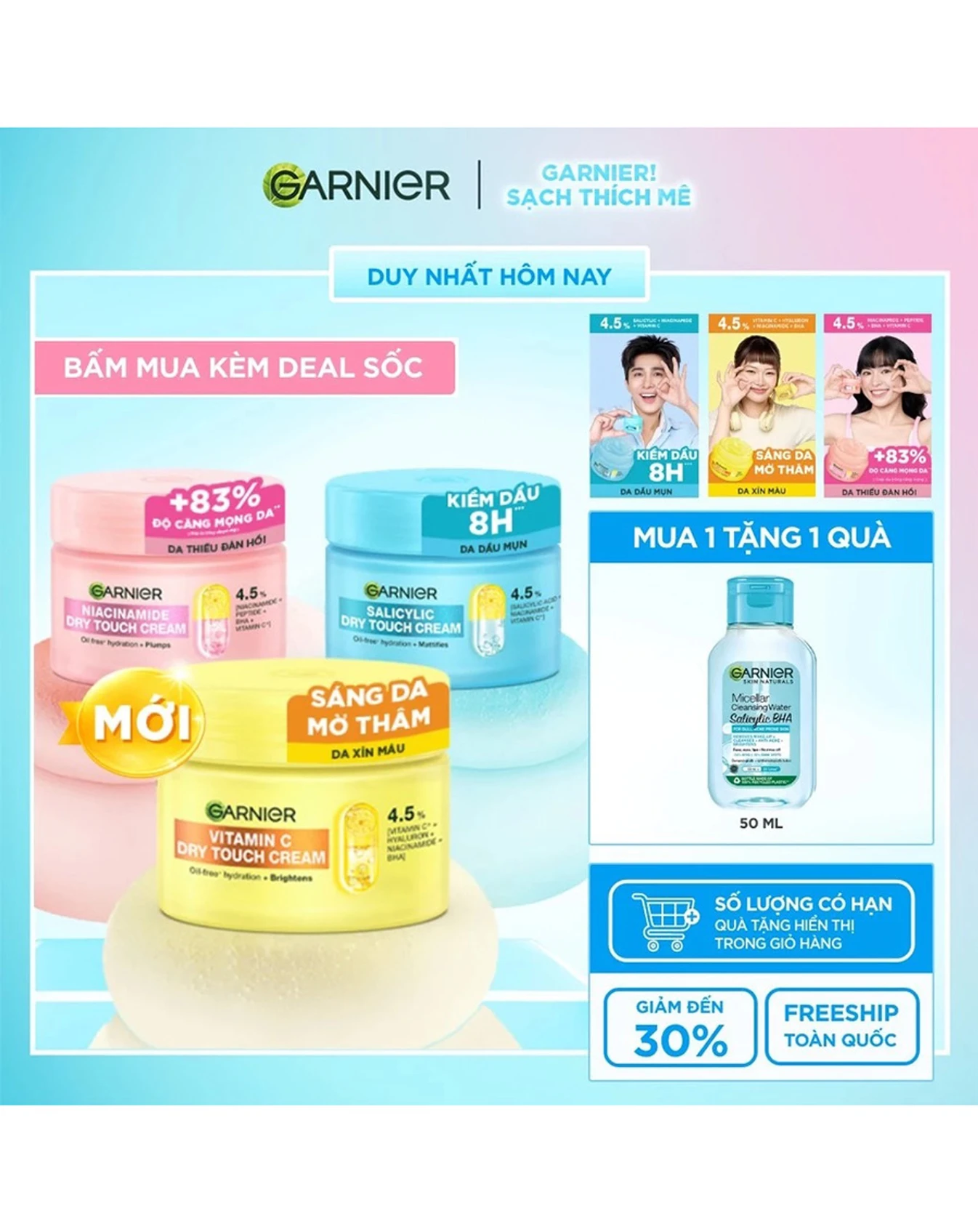Kem Dưỡng Ẩm Garnier Kết Cấu Mochi Sáng Da Mờ Thâm 30ml KDD018 - Image 3
