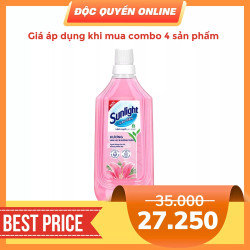 Nước lau sàn tinh dầu thảo mộc hương lily và bạch trà Sunlight chai 1kg (1 Chai)
