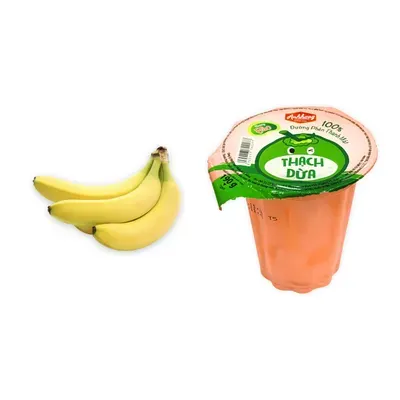 Combo Chuối già giống Nam Mỹ nhánh 1.1Kg (1 nhánh) + Thạch dừa vị đào Ánh Hồng ly 190g