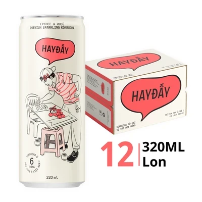 Thùng 12 lon kombucha Hayday vị trà đen 320ml