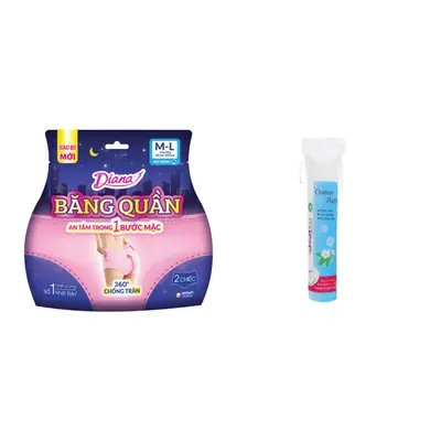 Combo Băng vệ sinh dạng quần Super Night size M-L Diana gói 2 miếng + Bông tẩy trang Jomi gói 120 miếng