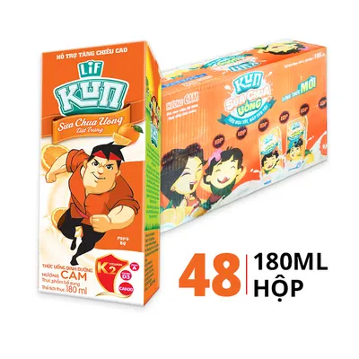 Thùng 48 hộp sữa trái cây Kun hương cam 180ml