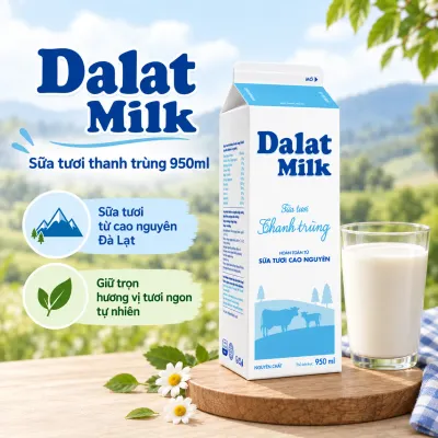 Sữa tươi thanh trùng Đà Lạt Milk hộp 950ml