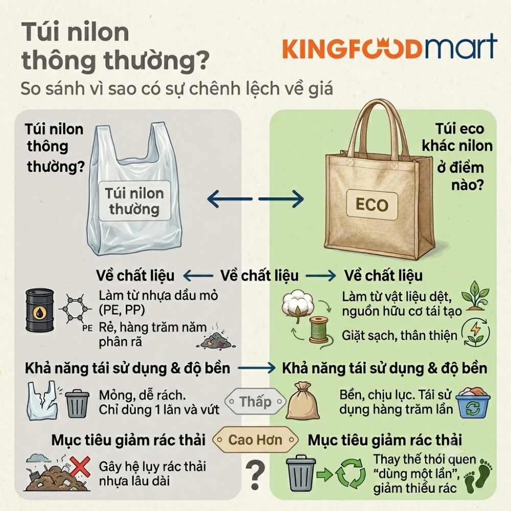 Túi eco khác túi nilon thông thường ở điểm nào?