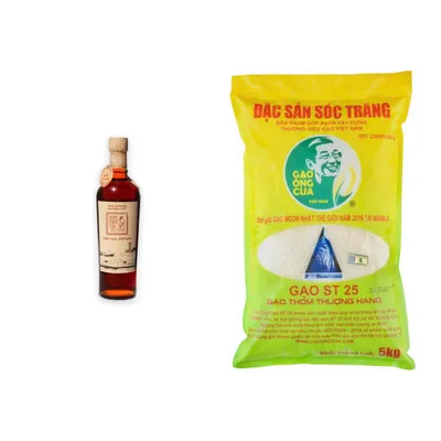 Combo Nước mắm nhãn đỏ 40N Nắm Mắm Tĩn chai 500ml + Gạo ST25 đặc sản Sóc Trăng Ông Cua túi 5kg